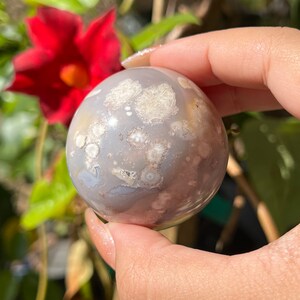 Gorgeous Pale Blue Flower Agate Sphere, Chalcedony Flower Agate Crystal, Natural Crystal