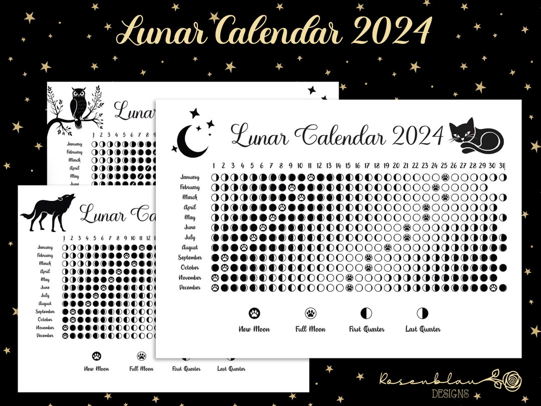 Lunar Calendar 2024 Printable Moon Phases A4 A5 Letter Etsy