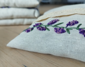Lavender bag with embroidery, organic lavender, scented pillow, dried lavender, flower pillow