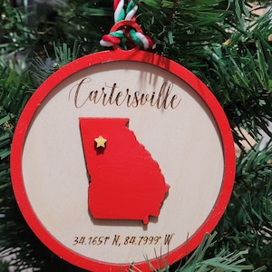 Custom Hometown Christmas Ornament | GPS Coordinates | Personalized