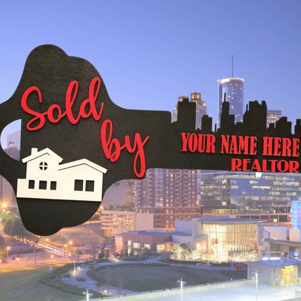 Custom Laser Cut Wood Realtor Key Sign|  Home Sweet Home| Sold By| Skyline Key| Photo Prop