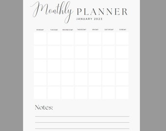Monthly Planner Printable, Monthly Agenda, Monday & Sunday Start, Ink Friendly Design, Productivity Planner, Monthly Planner on One Page