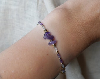 Kristallarmband, Amethyst Armband, Edelstein Perlenarmband, Heilstein, Labradorit