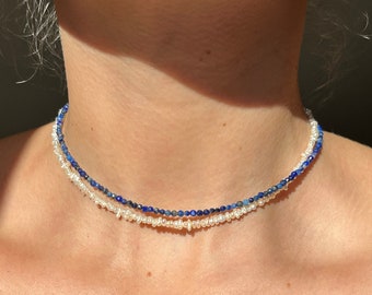 Edelsteenketting, parelketting, choker, ketting met parels, parelketting, minimalistisch, cadeau, sieraden, zilver, goud