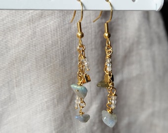 Pendientes colgantes, pendientes de piedras preciosas, piedras preciosas labradorita, pendientes de cristal