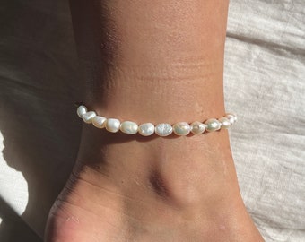 Cavigliera con perle d'acqua dolce, gioielli estivi boho, cavigliera con perle, cavigliera in acciaio inossidabile placcato oro 18 carati, regalo di gioielli
