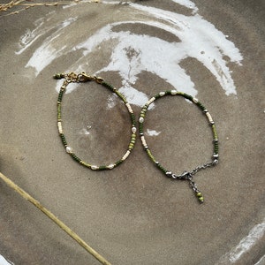 Pearl bracelet minimalist, bracelet with pearls, green Miyuki beads, freshwater pearls, gift, gold, silver