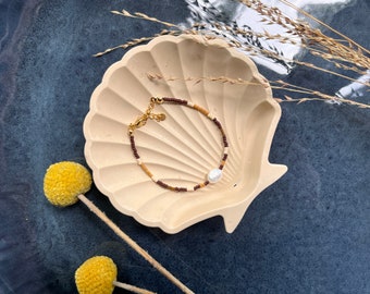 Perlenarmband mit Süßwasserperle, Boho Armband Perlen, Sommer Schmuck, minimalistisch, beige braun