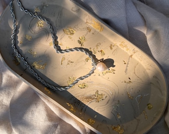 Collier avec Keshi Perle Pendentif Collier de Perles Cadeau Minimaliste Perle Bijoux Acier Inoxydable Argent Chaîne