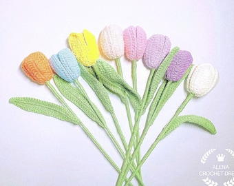 Tulipe au crochet / Fleur faite à la main pour cadeau de Noël / Belle fleur pour maman / Bouquet de fleurs au crochet