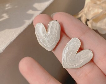 Heart Earrings | Christmas Gift |  Shell Earrings | Handmade Earrings | Stud Earrings | Sterling Silver Earrings