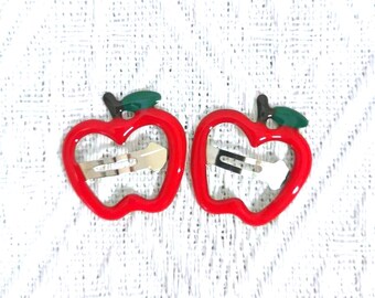 Apple snap clips/2 pcs/Cute Hair Clips/Hair bow supply/Hair clip/Silver clip/DIY hair accessory/Metal snap clip/Hair barrettes