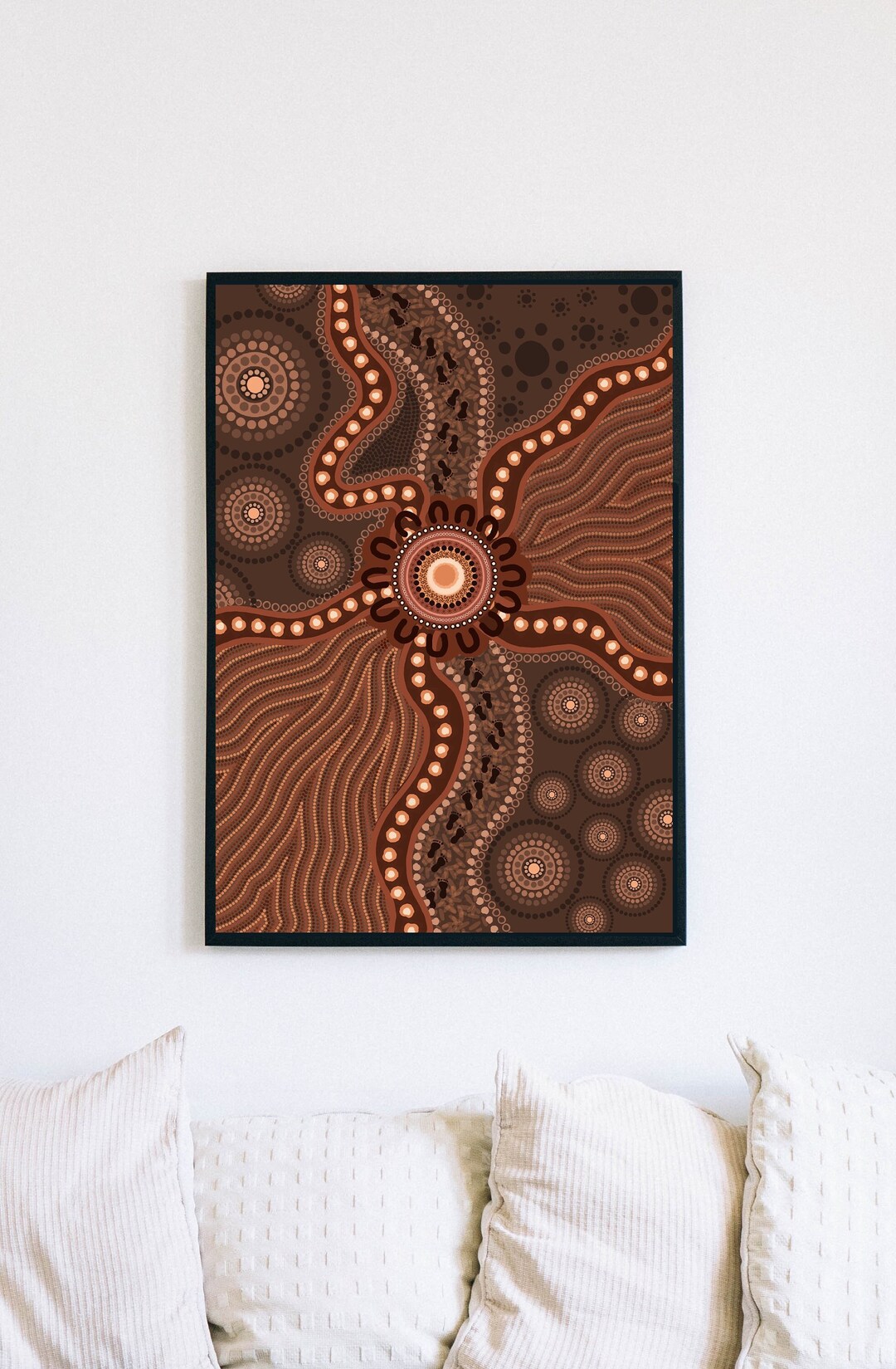 Aboriginal Artwork Print Neutral and Brown Colour Tones Wiradjuri