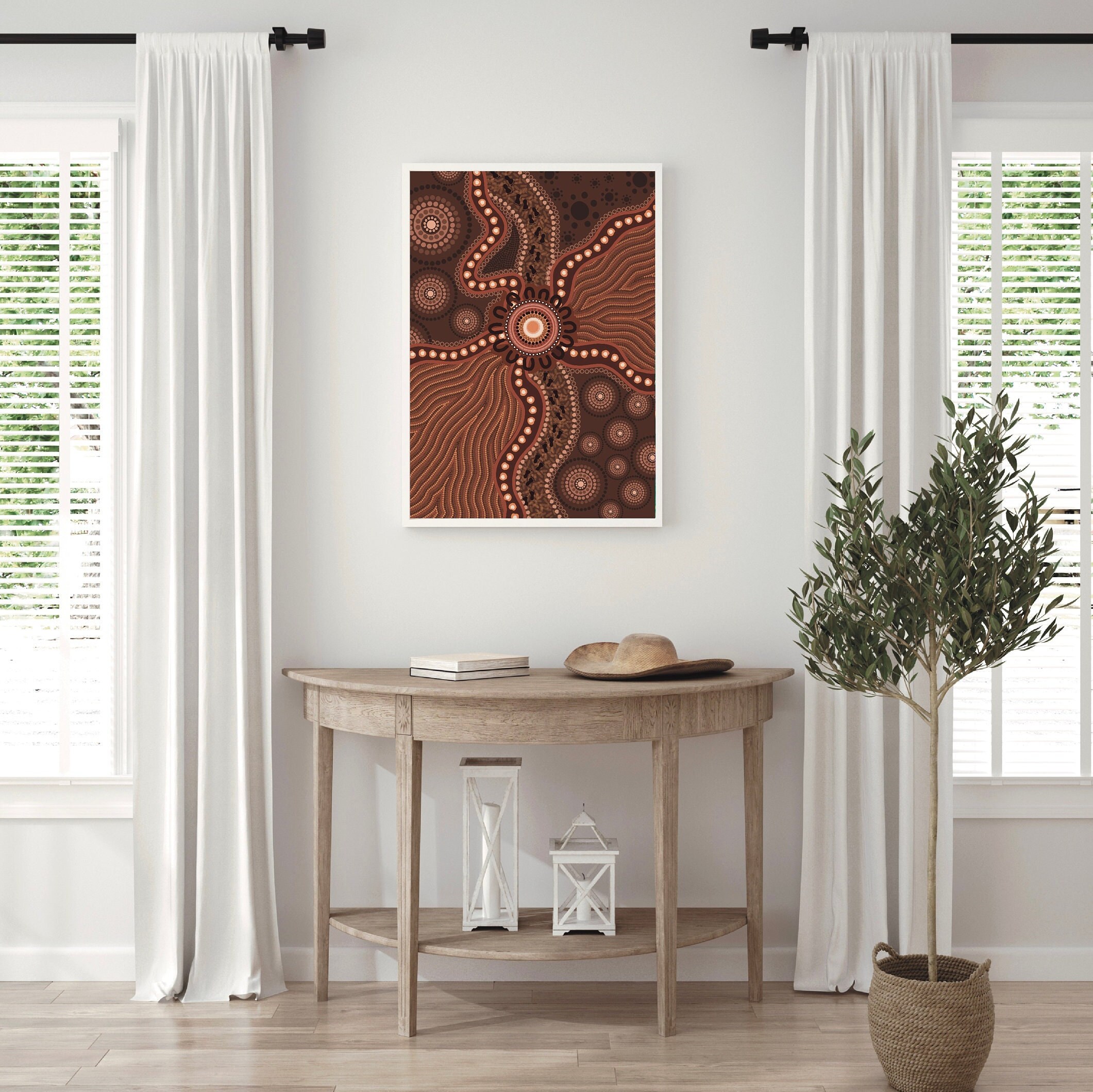 Aboriginal Artwork Print Neutral and Brown Colour Tones Wiradjuri