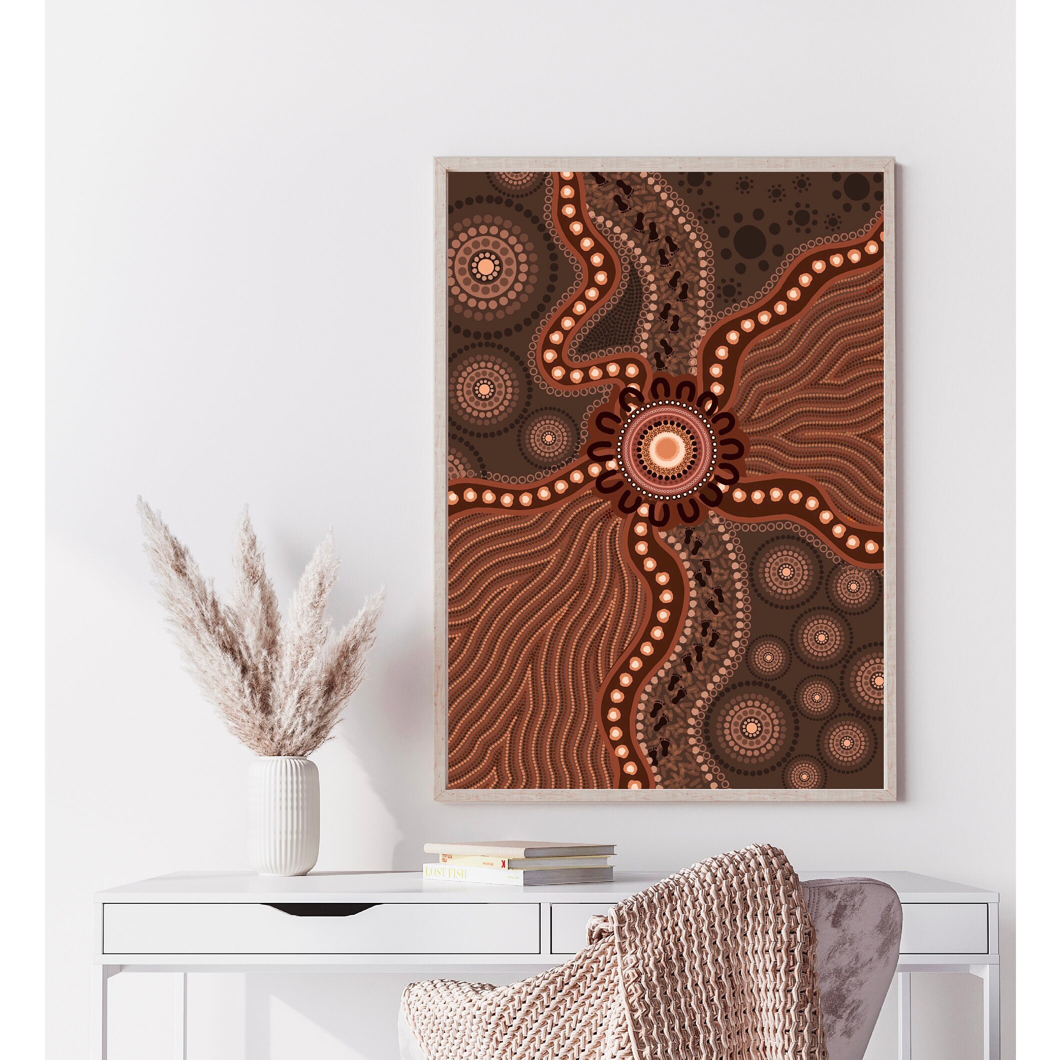 Aboriginal Artwork Print Neutral and Brown Colour Tones Wiradjuri