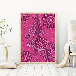 Aboriginal Artwork Print of original "reconnected Family" - Pink