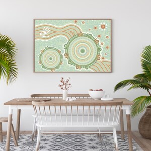 Aboriginal Artwork Print - Neutral and green colour tones - “Come Together”