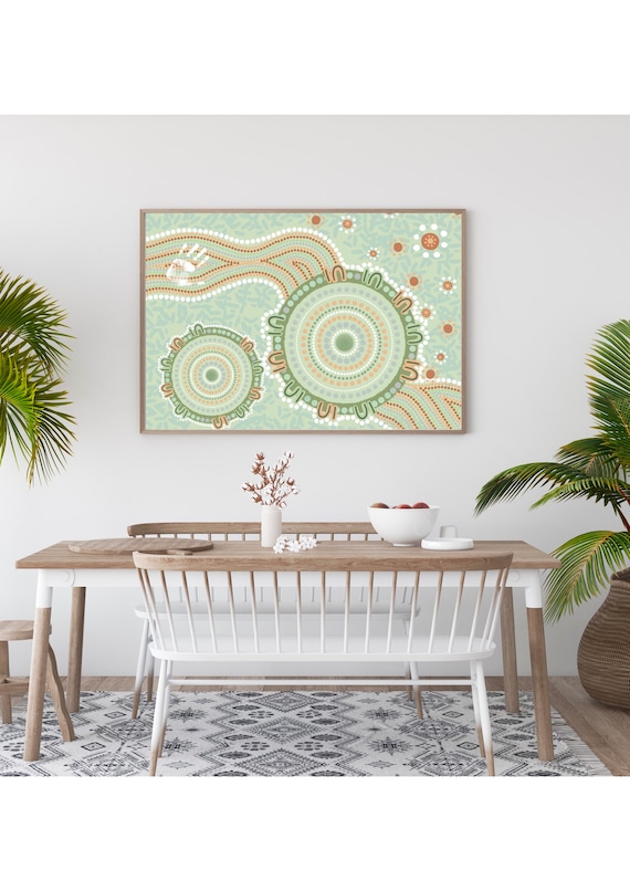 Aboriginal Artwork Print Neutral and Green Colour Tones Etsy Australia