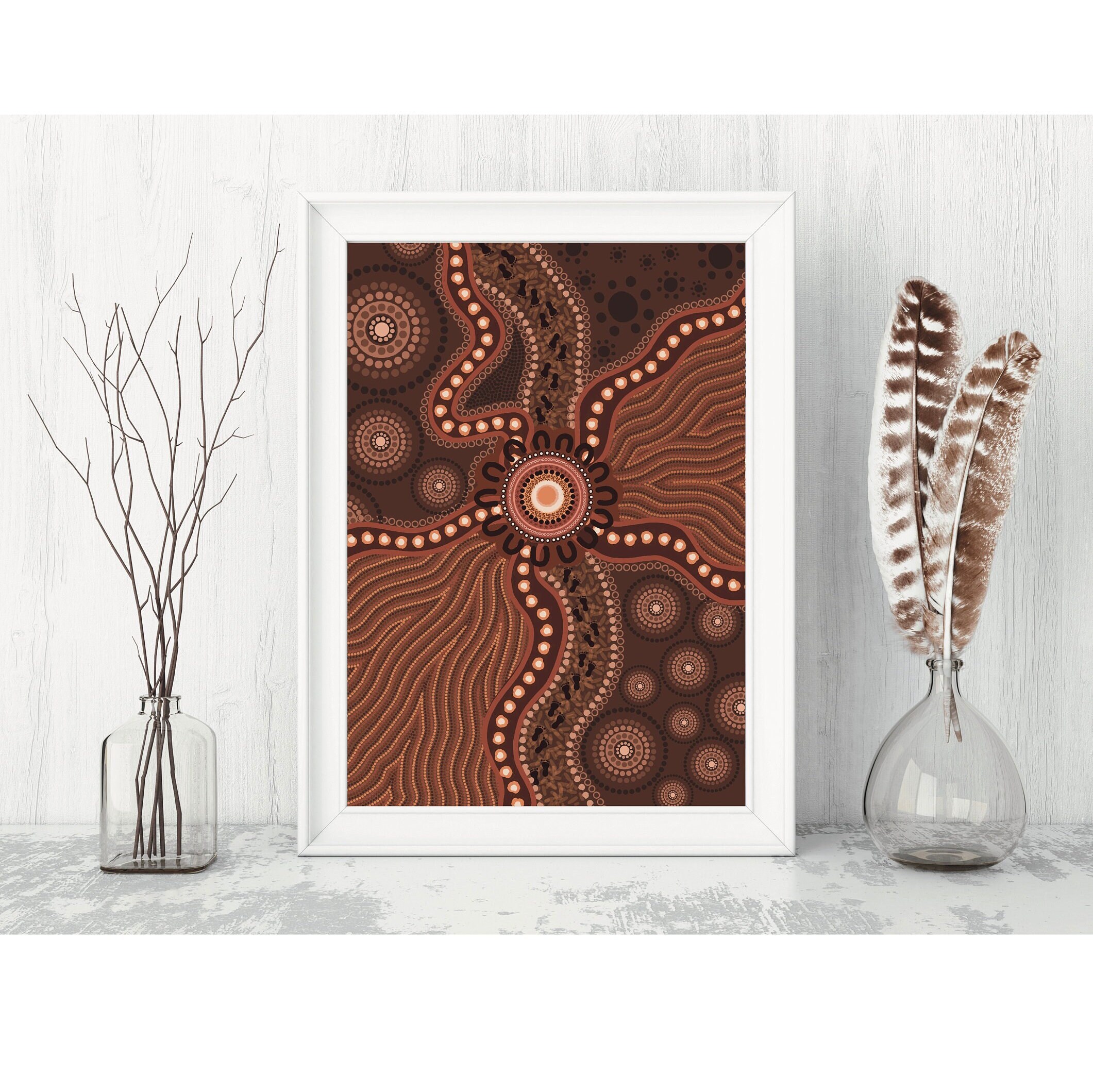 Aboriginal Artwork Print Neutral and Brown Colour Tones Wiradjuri