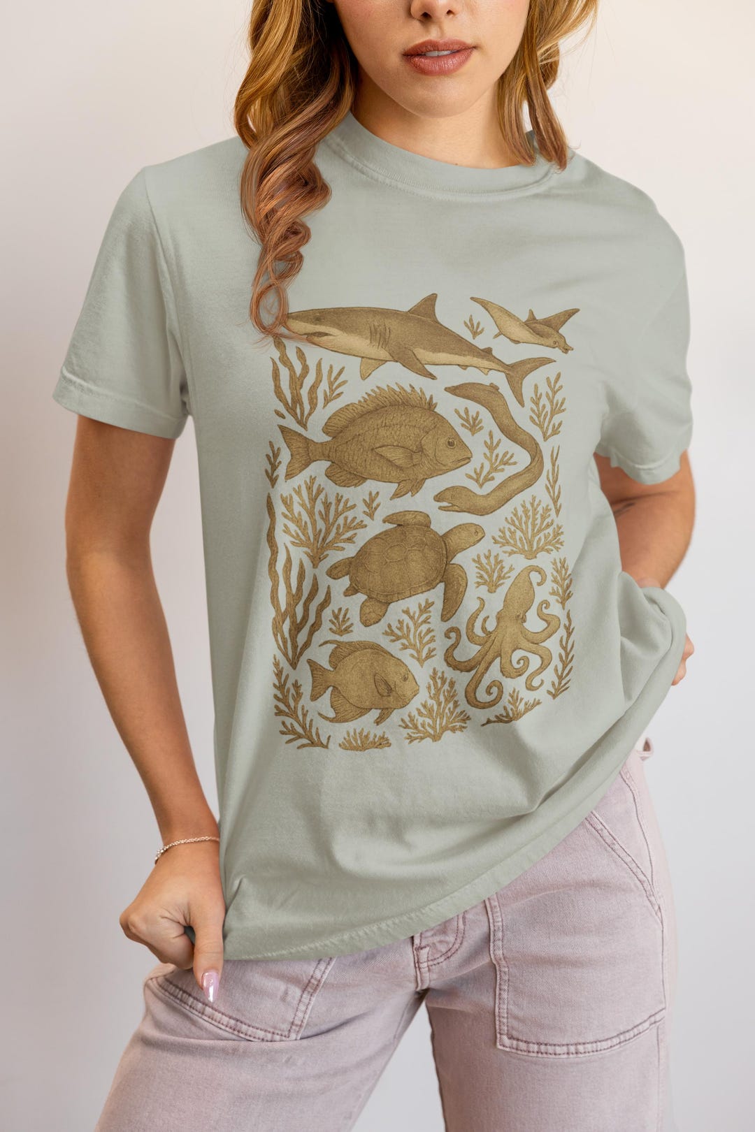 Zoe Shirt - Yellow Sea Creatures Art Print