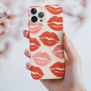 Bold Lip Print Phone Case with Red and Pink Watercolor Lips Graphic Cute Kiss Pattern Cover for iPhone and Samsung Models