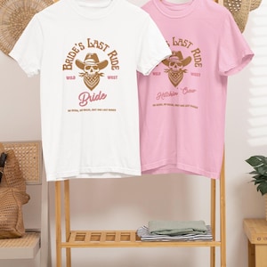 Brides Last Ride Bachelorette Shirts for Bride and Crew Western Cowgirl Theme Last Rodeo Bachelorette Party Group Tees
