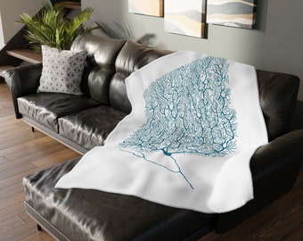 Cajal Purkinje Neuron / Cortical development - Velveteen Microfiber Blanket (Two-sided print)