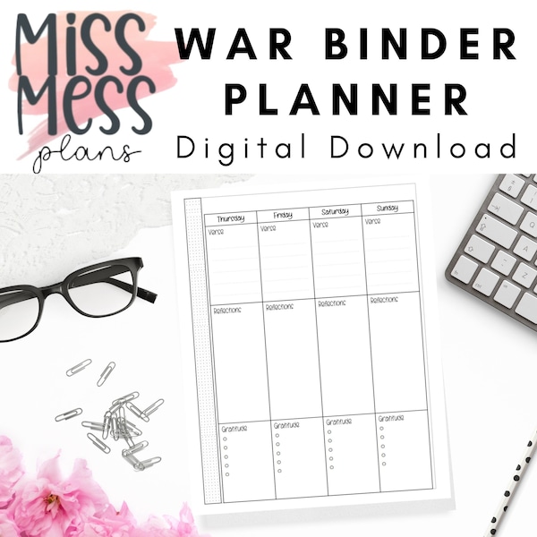 War Binder/ Faith Planner Printable *Digital Download* Fits Happy Planner Classic Sized Disc bound planners and Letter Sized