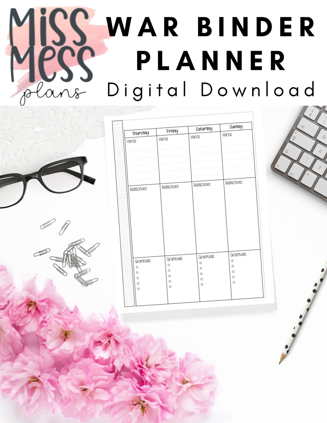 War Binder/ Faith Planner Printable digital Download Fits Happy Planner ...
