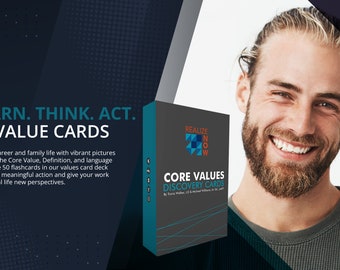 Realize Now Core Values Cards - 50 Large Illustrated Flashcards (CBT) - Inspiring Value Card Deck - Great for Men, Women, Teenagers, Kids
