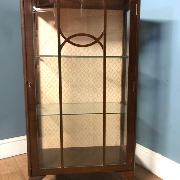 Vintage glass display cabinet with key by Turnidge of London