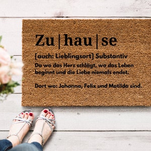 Fußmatte Familie, Zuhause Definition, Kokosfußmatte, Fußmatte personalisiert, Türmatte Spruch, Einzugsgeschenk, Türmatte