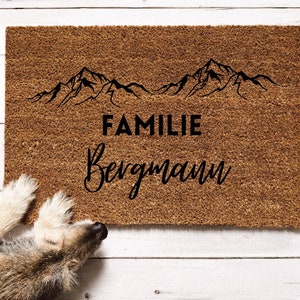 Doormat mountains, doormat personalized, camping doormat, doormat family, doormat coconut, personalized doormat