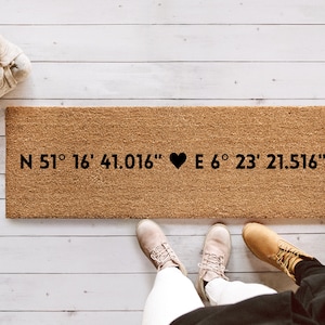 Fußmatte Koordinaten, Fußmatte personalisiert, Fußmatte schmal, Geschenk Hochzeit, Türmatte, Hochzeitsgeschenk
