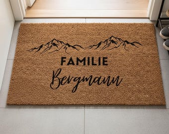Bergdeurmat, gepersonaliseerde deurmat, campingdeurmat, familiedeurmat, kokosdeurmat, gepersonaliseerde deurmat