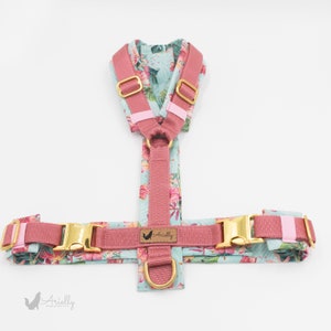 Custom-made softshell dog harness for dogs (Y-harness, chest harness, well-fitting, tropical, mint, pink, padded)