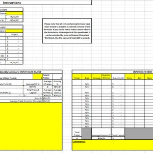 May include: A spreadsheet with instructions and data entry fields. The top section includes "Instructions" and "Year to Date" metrics. The main body has tables for "Starting Account Balance" and "Weekly Summary". The layout is designed for financial tracking.