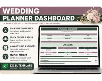 Wedding Planner Spreadsheet | Budget Tracker, Guest List, Vendor Timeline (Digital Download)