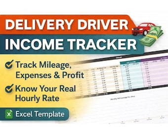 Delivery Driver Income Tracker | Gig Worker Expense, Mileage, Profit (Excel Template)