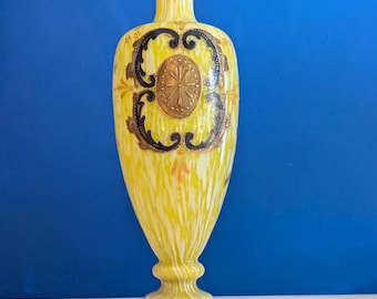 Antique Czech Bohemian Yellow & White Marbled Glass Vase by Franz Welz