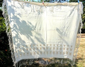 Antique Edwardian Piano Shawl | Wedding Shawl | Bridal Wrap | Christening Shawl | Piano Shawl | Long Fringed Antique