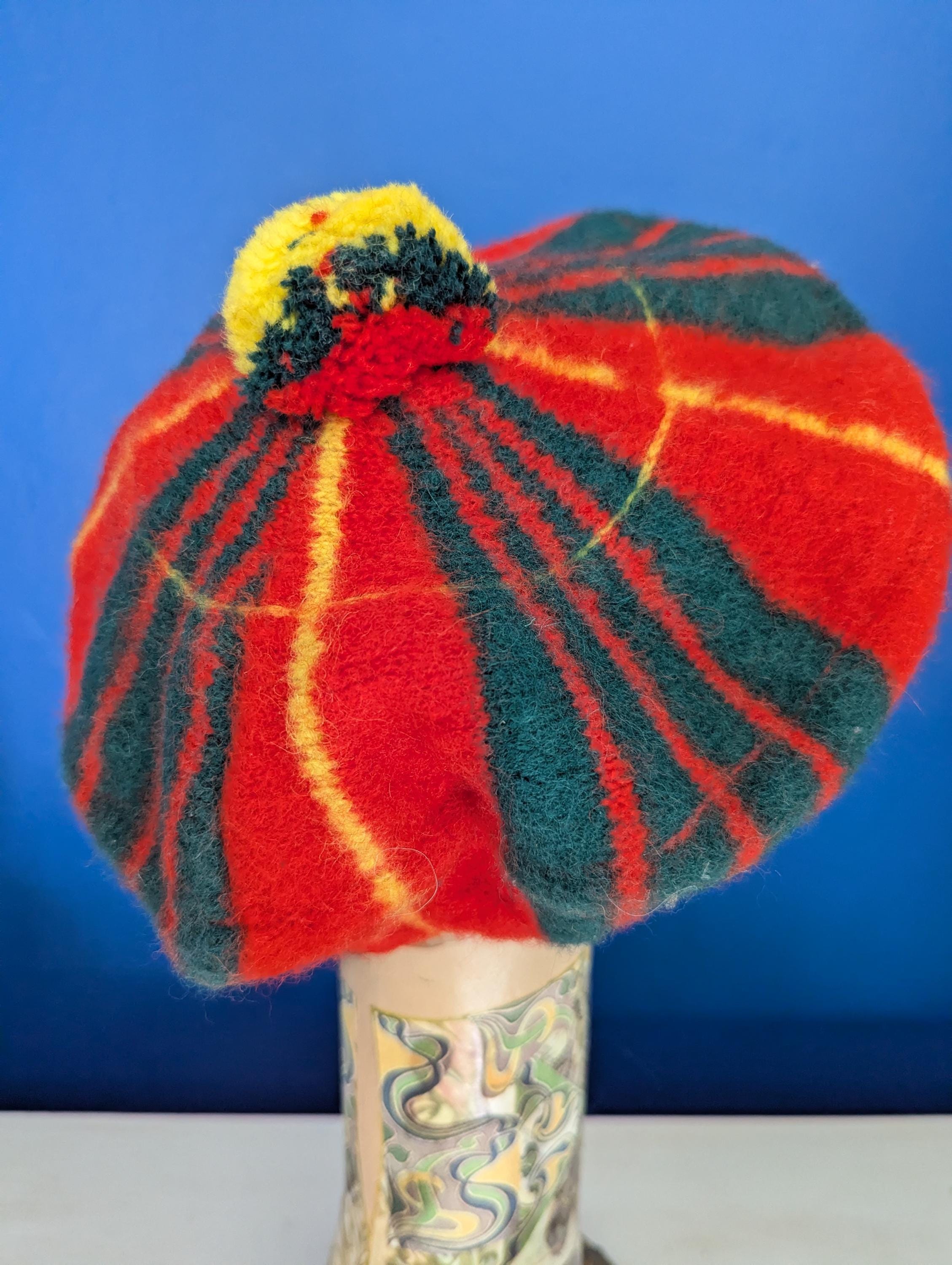 Vintage Scottish Wool Beret Tam Hat Colorful Striped Pom Pompom Multicolor Wool Beret Hats Multicolor for Men for sale | eBay main image 3