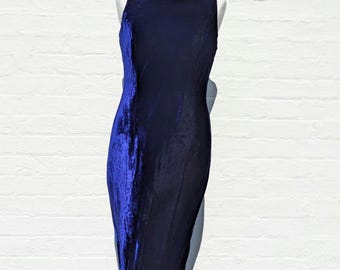 Vintage Electric Blue Velvet Maxi Dress by Richards | UK 10-12 | Sleeveless Evening Dress