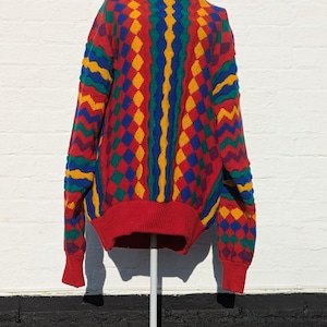 Vintage 80s Tulchan Wool Jumper: Unisex Geometric Knit, Fits UK 16/18
