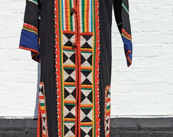 1970s Thai Kaftan Robe: Vintage Geometric Patchwork Kimono (UK XS–S)