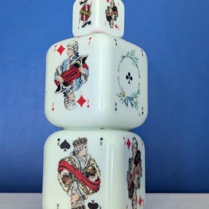1970s Italian Milk Glass Decanter | Playing Cards Cherry Brandy Bottle - Buton, Bologna