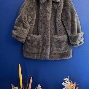 Vintage 90&#39;s Grey Teddy Coat