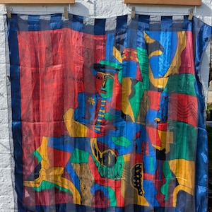 Vibrant Picasso-Inspired Vintage Scarf by Bijoux Terner – Multicolour Statement Accessory or Wall Art