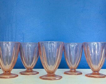 Rose Pink Fluted Sundae and Cocktail Glasses – Set of 5