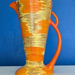 Vintage 1930-tals Wade Heath Art Deco keramikkanna - Orange, gul och brun (21 cm)